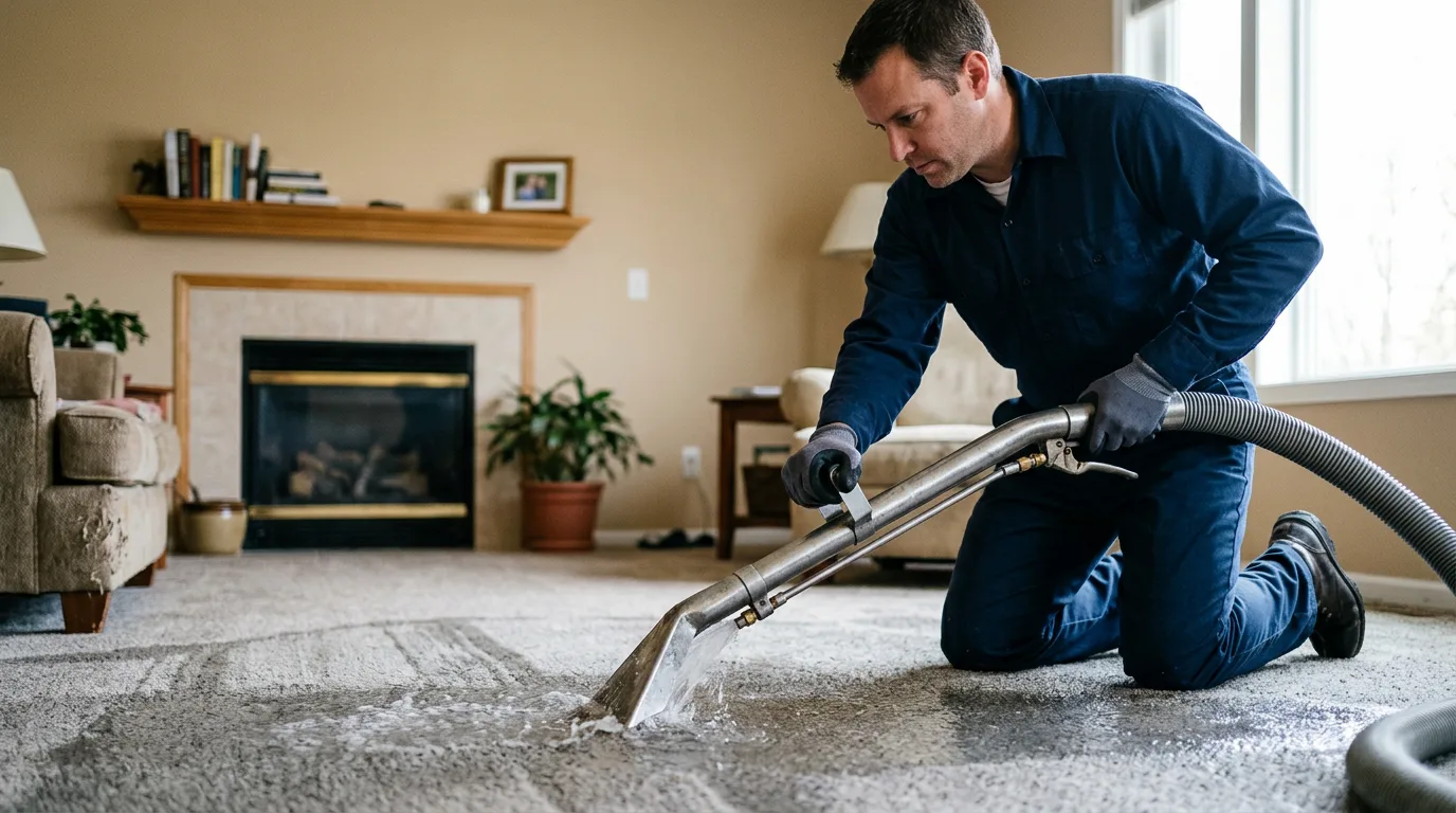 Water damage restoration technician working near King City, MO
